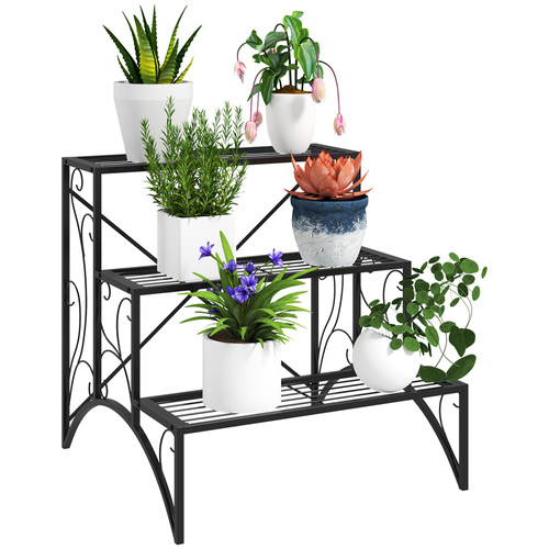Outsunny Three-Tier Decorative Metal Plant Stand - Black