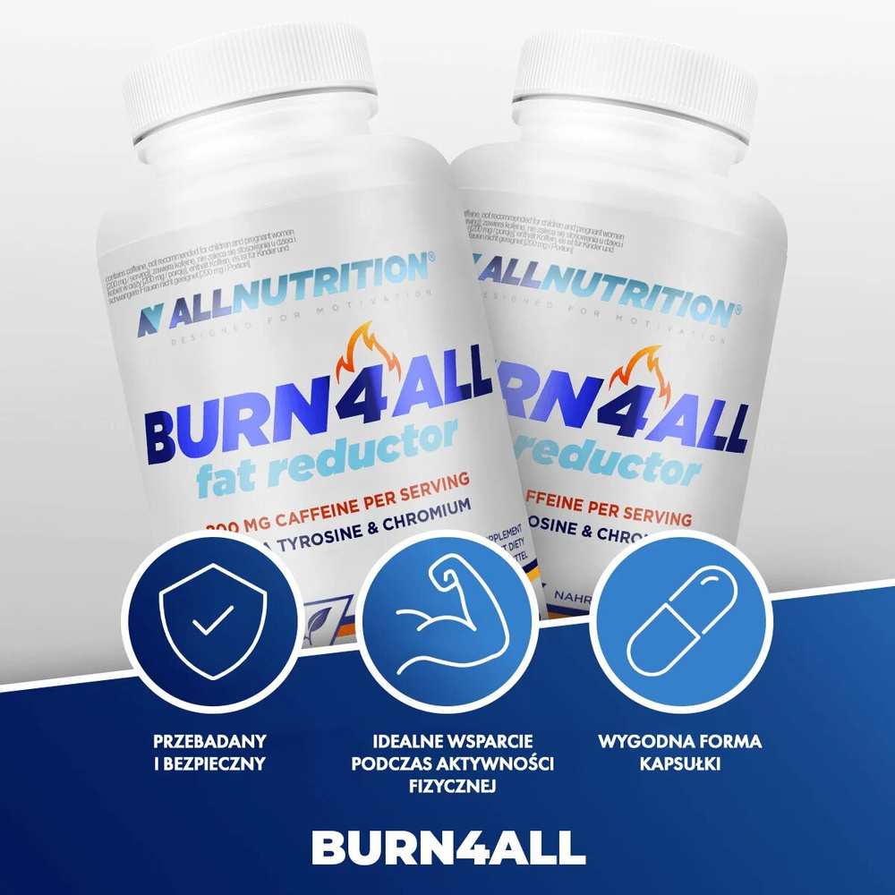 Allnutrition Burn4ALL 200mg Caffeine Wspomaga Utrzymanie Wymarzonej Sylwetki 100 Kapsułek