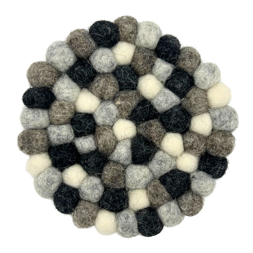 Felt Ball Round Coasters - Multi Grey colour (set of 4)