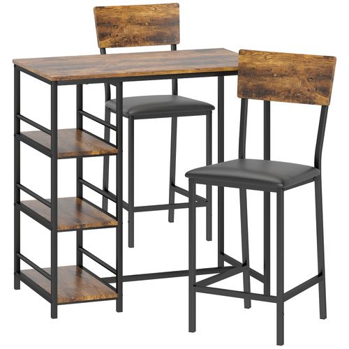 HOMCOM Three-Piece Compact Bar Table Set - Brown/Black