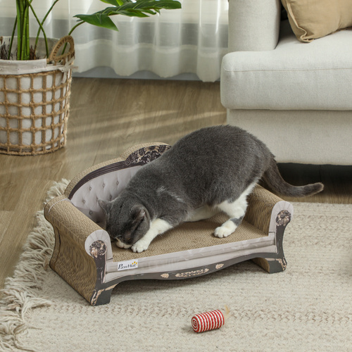 PawHut 2-in-1 Cat Scratcher with Catnip for Indoor Cats, 29.5 x 56 x 26cm, Brown