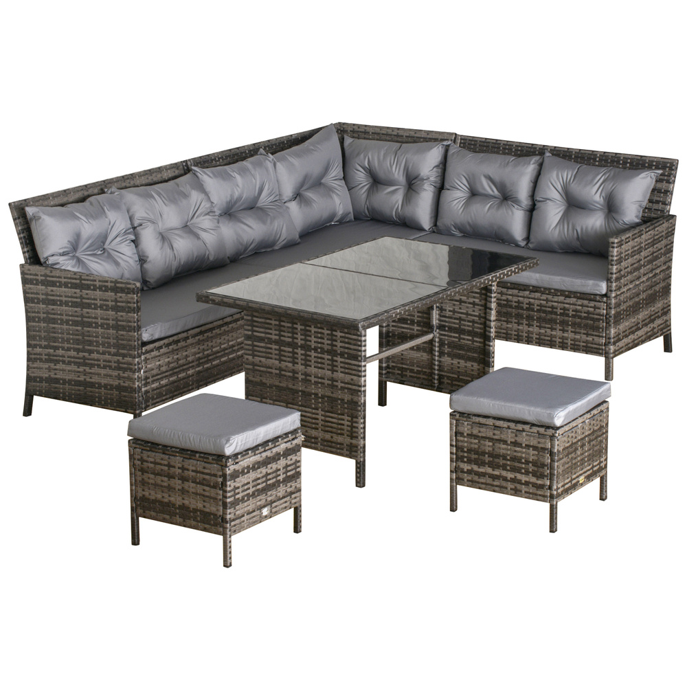Outsunny 8 Seater Patio wicker Sofa Set ,Outdoor Couch with Table & Cushions, Grey