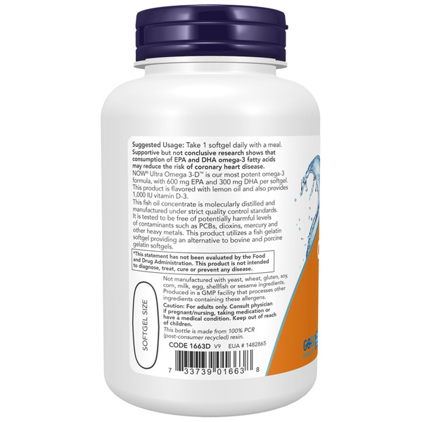 Now Foods Ultra Omega 3-D with Vitamin D-3 Supports Immunity and Brain Function 90 Capsules