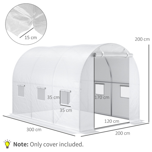 Outsunny 3 x 2 x 2m Polytunnel Greenhouse Replacement Cover ONLY Winter Garden Plant PE Cover for Tunnel Walk-in Greenhouse with Roll-up Windows Door Outdoor, White