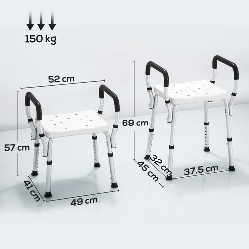 HOMCOM 57-69cm Aluminium Frame Bath Seat