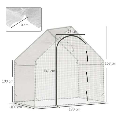 Outsunny Walk In Tomato Greenhouse Garden Outdoor Mini Greenhouse Flower Planter Steel Frame with Zipped Door & Window, PE Cover, 180 x 100 x 168CM, White