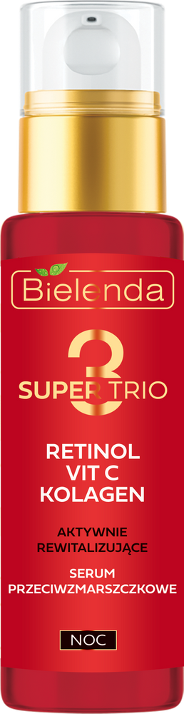 Bielenda Super Trio 3 Retinol Vit.C Kolagen Aktywnie Rewitalizujące Serum Przeciwzmarszczkowe na Noc 30ml