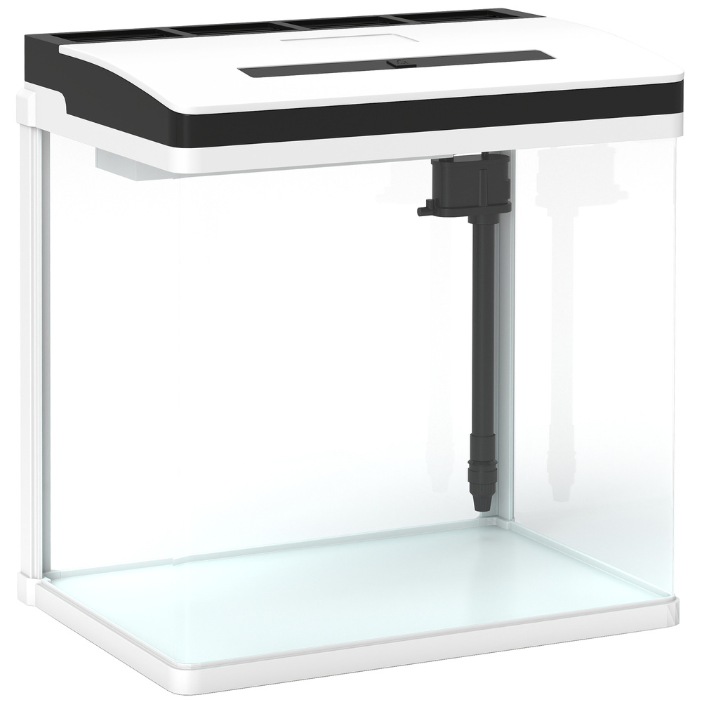 PawHut 28L Glass Aquarium Fish Tank with Filter, LED Lighting, for Betta, Guppy, Mini Parrot Fish, Shrimp, 38 x 26 x 39.5cm