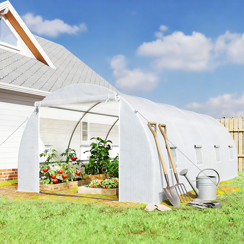 Outsunny Poly Tunnel for Garden, Walk-in Polytunnel with Door and Roll Up Windows, 6 x 3 x 2 m, White