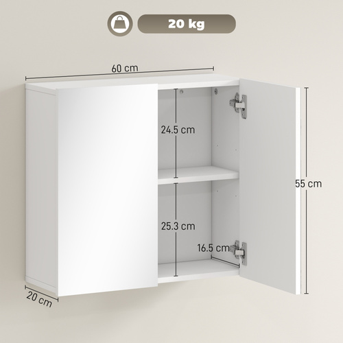 HOMCOM Double-Door Bathroom Mirror Cabinet - White