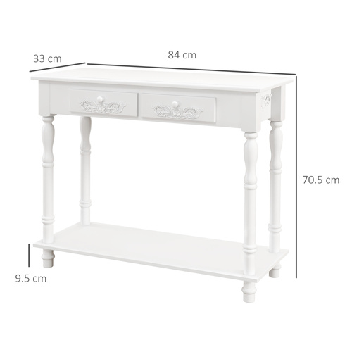 HOMCOM Console Table Modern Sofa Side Desk with Storage Shelves Drawers for Living Room Entryway Bedroom White