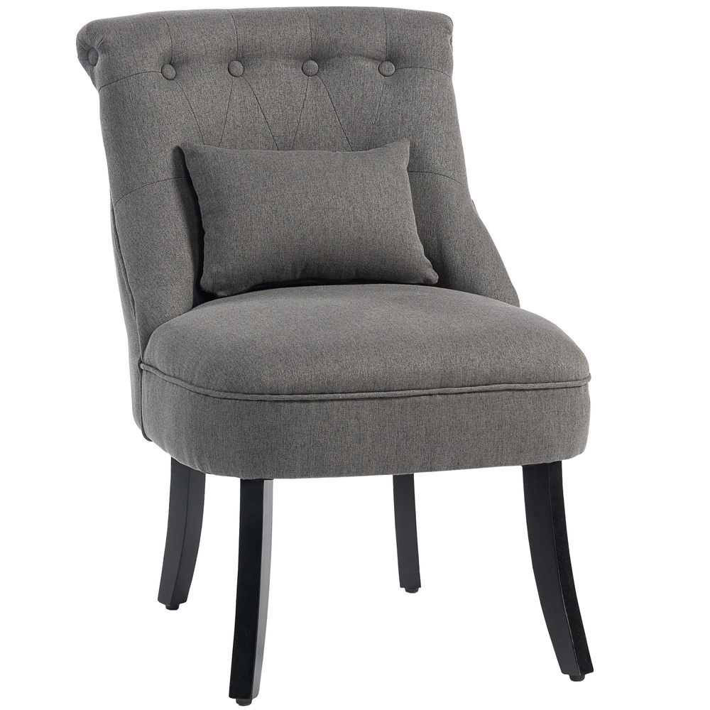 HOMCOM Fabric Single Sofa Dining Chair Tub Chair Upholstered W/ Pillow Solid Wood Leg Home Living Room Furniture Charcoal Grey