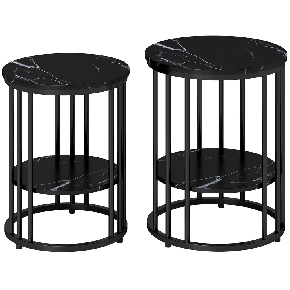 HOMCOM Set of Two Marble-Effect Coffee Tables - Black