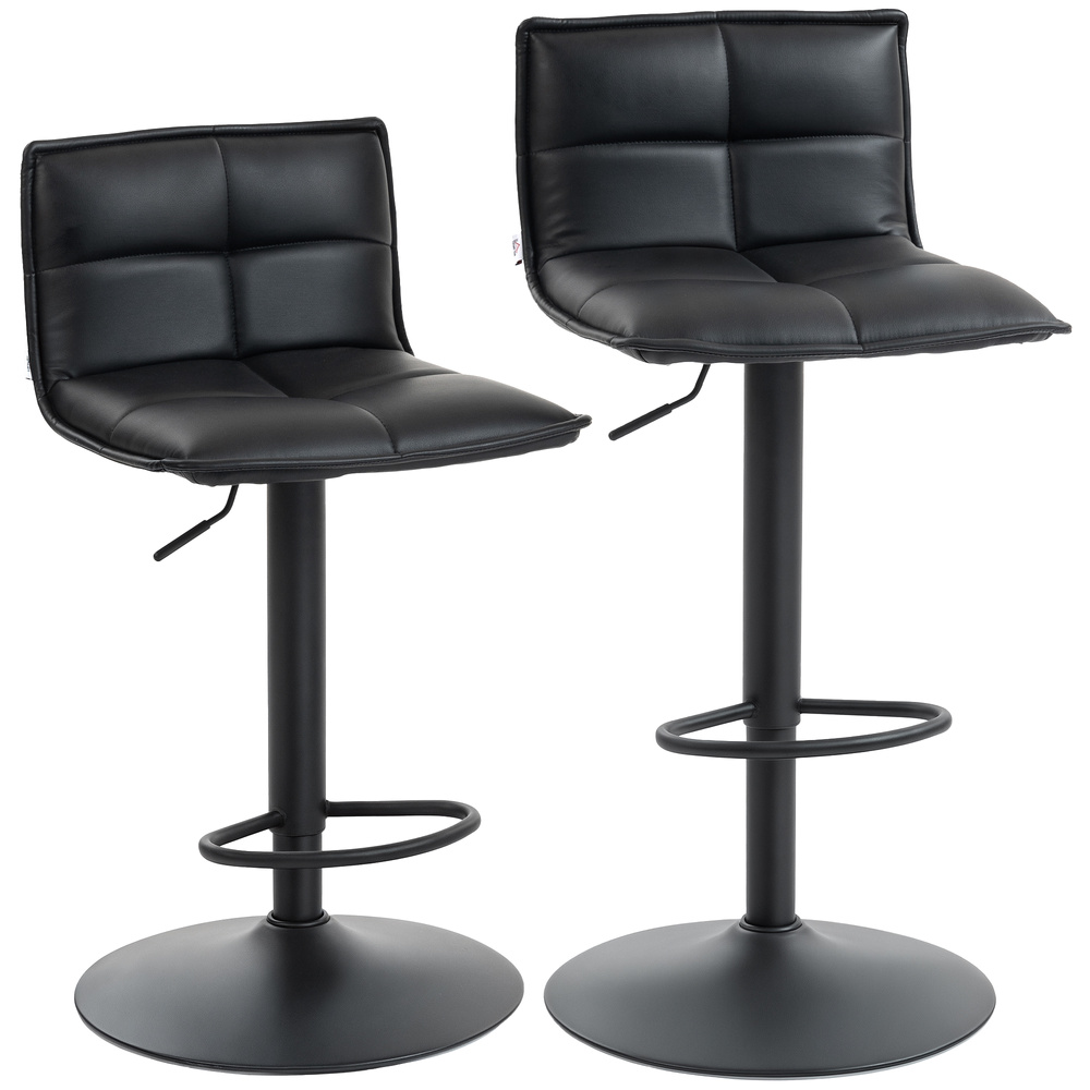HOMCOM Set of Two Modern Faux Leather Bar Stools - Black