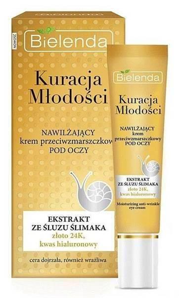 Bielenda Kuracja Młodości Nawilżający Krem pod Oczy Przeciwzmarszczkowy Ekstrakt ze Śluzu Ślimaka Złoto 24K Kwas Hialuronowy Dzień Noc 15ml