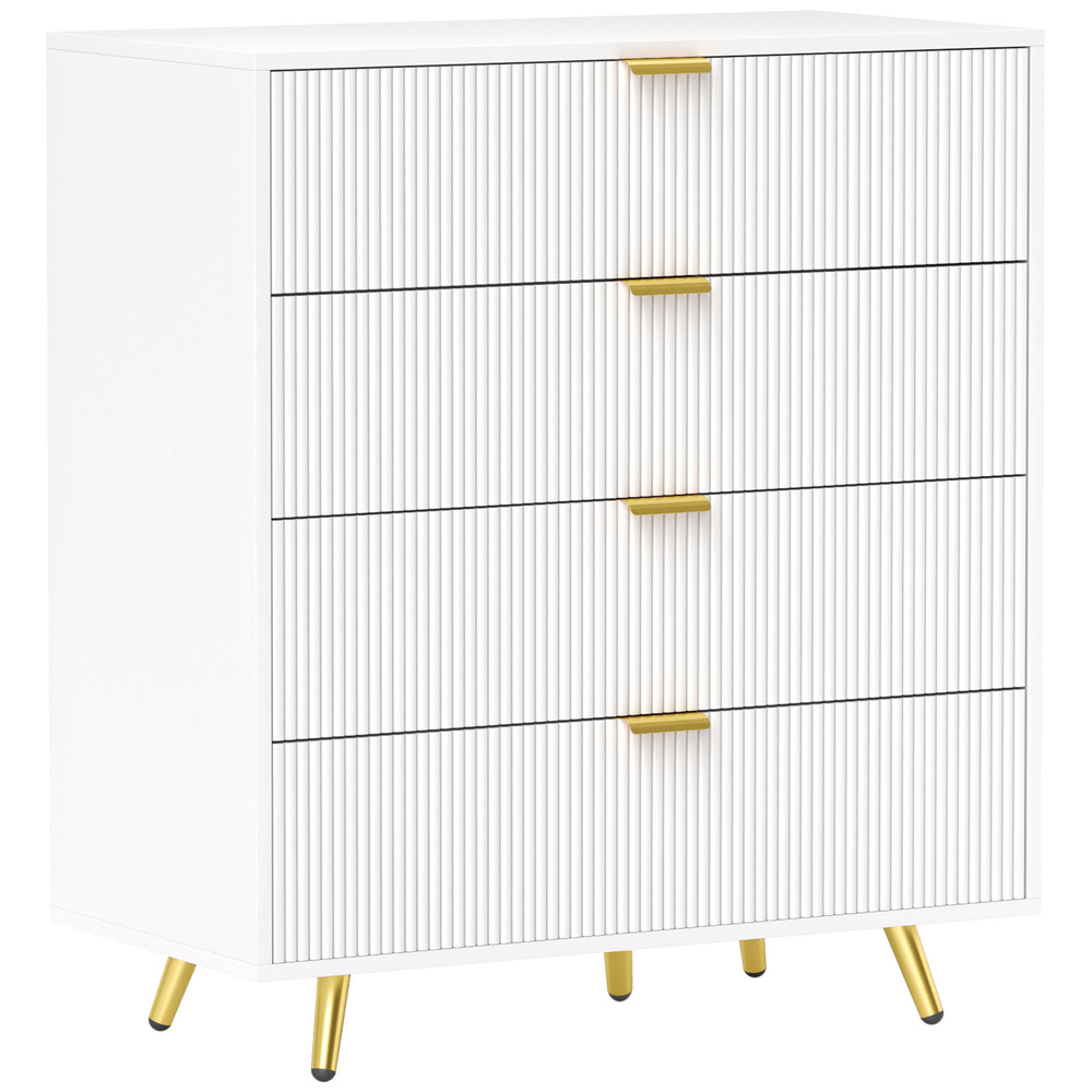 HOMCOM Elegant Four-Drawer Bedside Table - White