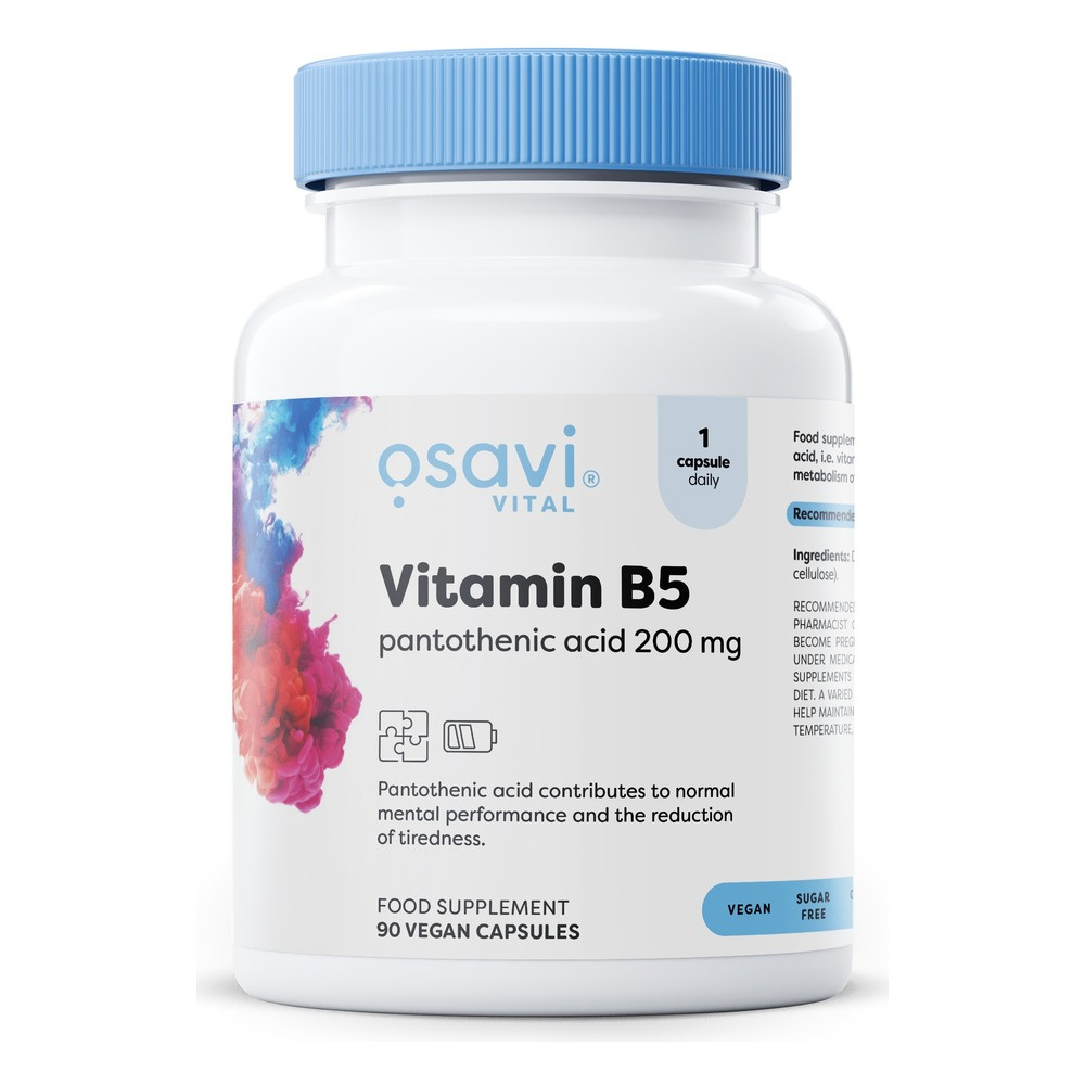 Osavi Witamina B5 Kwas Pantotenowy 200mg Na Wsparcie Metabolizmu Energetycznego 90 Wegańskich Kapsułek