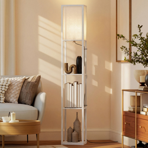HOMCOM 3-Tier Floor Lamp, Floor Light with Storage Shelf, Reading Standing Lamp with Acrylic Shade for Living Room, Bedroom, Kitchen, Dining Room, Office, Dorm, 160cm, White