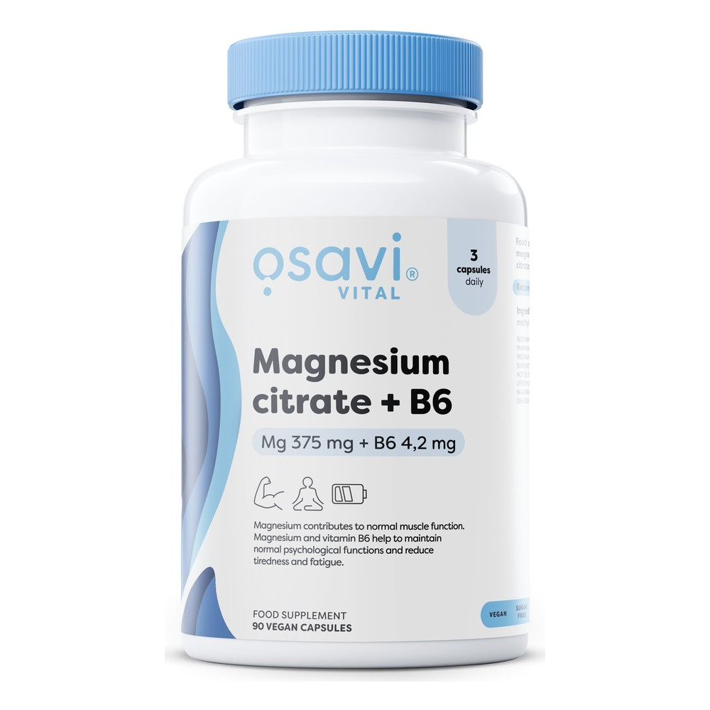 Osavi Cytrynian Magnezu + B6 na Układ Nerwowy i Mięśnie 375mg + 4.2mg 90 Kapsułek