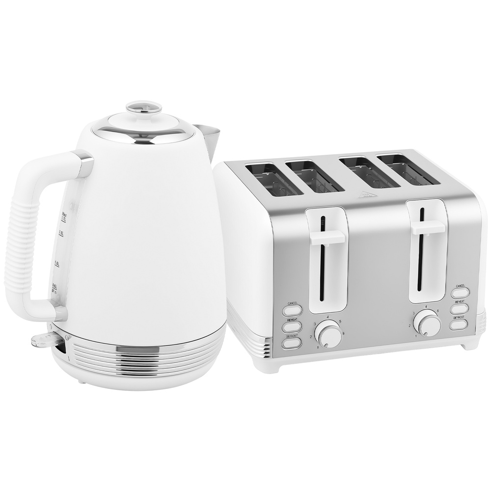 HOMCOM Stainless Steel Panel Kettle and Toaster Set - White