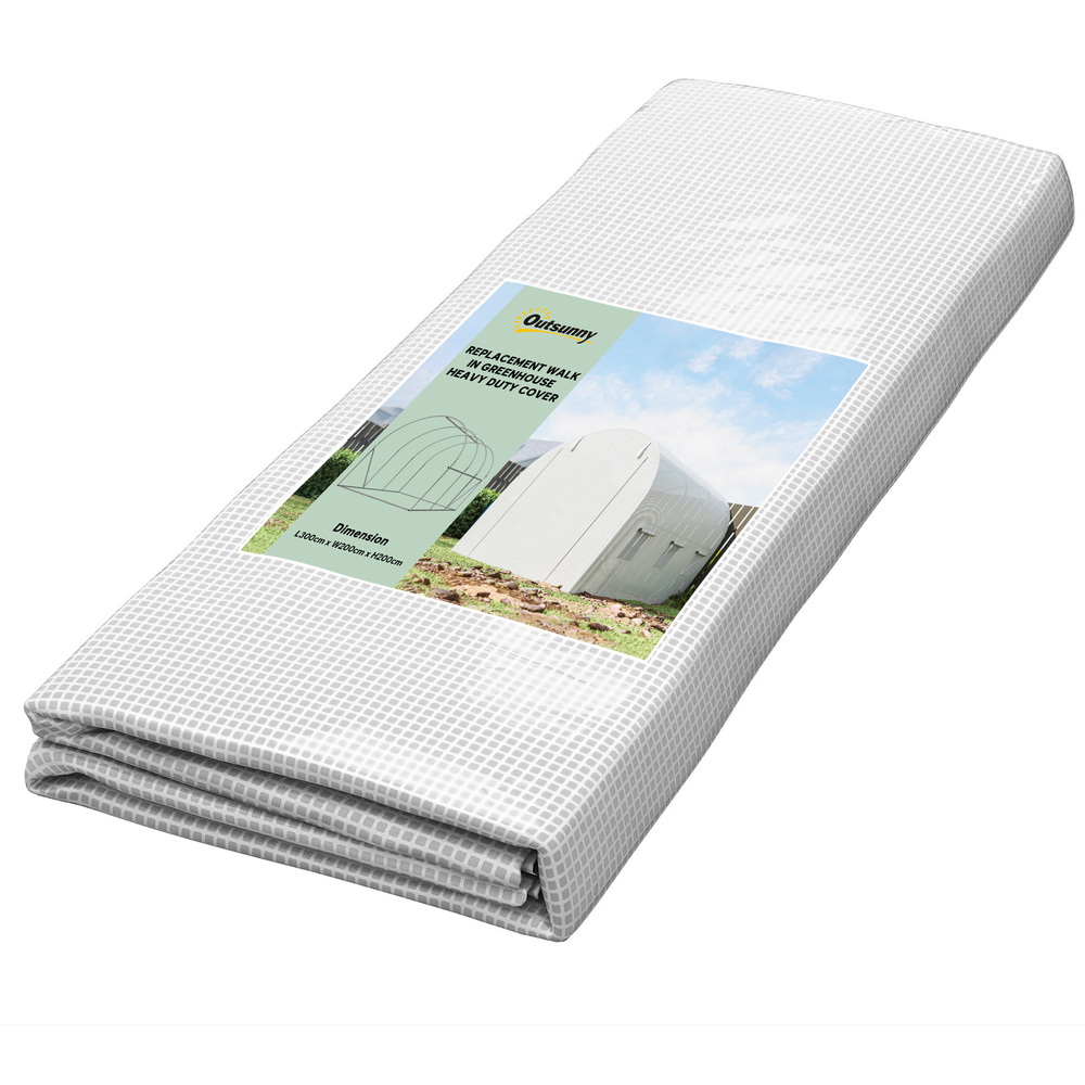 Outsunny 3 x 2 x 2m Polytunnel Greenhouse Replacement Cover ONLY Winter Garden Plant PE Cover for Tunnel Walk-in Greenhouse with Roll-up Windows Door Outdoor, White