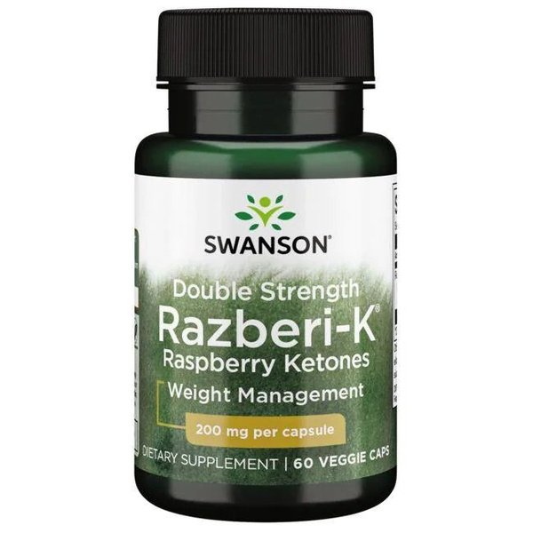 Swanson Double Strength Razberi-K 200mg Ketony Malinowe Wspomaga Utrzymanie Prawidłowej Masy Ciała 60 Kapsułek