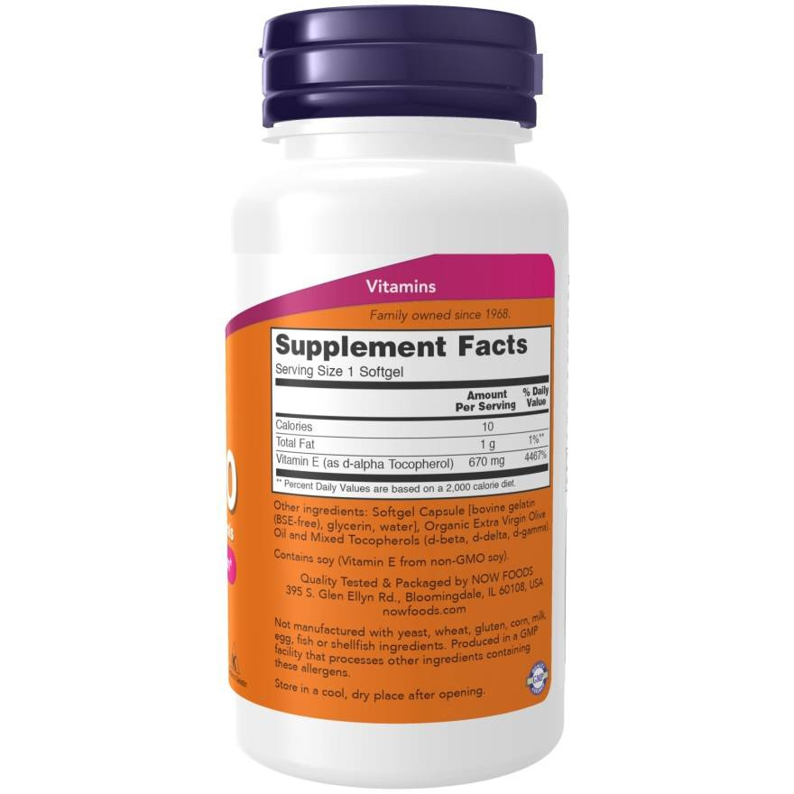 Now Foods Vitamin E-1000 Natural Mixed Tocopherols Supports Immunity 50 Softgels