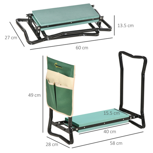 Outsunny Steel Frame Padded Garden Kneeler, with Tool Bag - Green