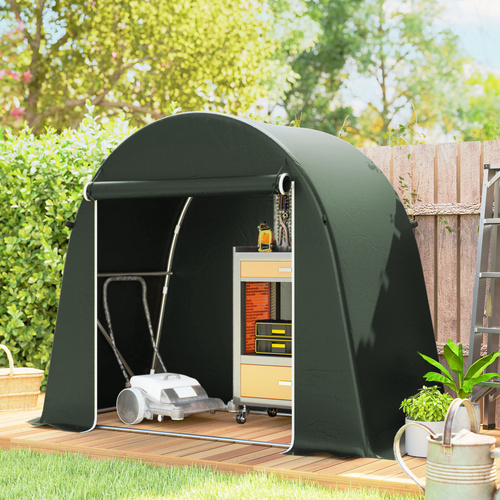 Outsunny 8 x 4 ft Garden Storage Tent, Waterproof Bike Tent with Roll-up Zipper Door and Galvanised Metal Frame, Green