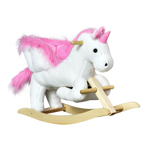 HOMCOM Kids Rocking Horse Toy, Plush Unicorn Rocker Seat with Wood Base and Music, for 1.5-3 Years