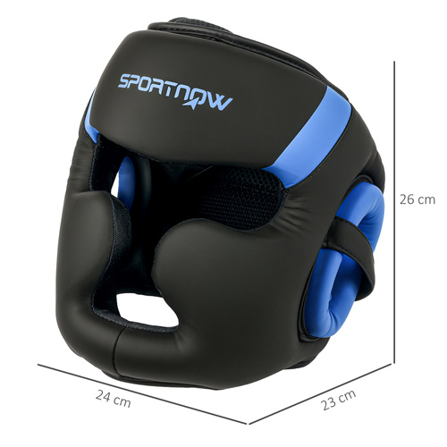 SPORTNOW Boxing Headguard w/ Adjustable Strap for Sparring, Kickboxing, MMA, Blue/Black