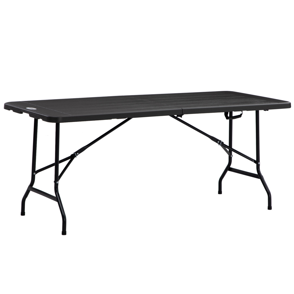 Outsunny Folding Garden Dining Table for 6, Rectangular Outdoor Dining Table with HDPE Tabletop, Foldable Garden Table with Steel Frame for Balcony, Porch, Charcoal Grey