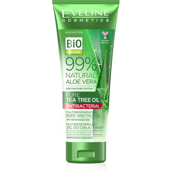 Eveline 99% Natural Aloe Vera Multifunkcyny Żel do Ciała i Twarzy z Olejkiem z Drzewa Herbacianego 250ml