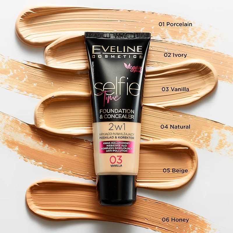 Eveline Selfie Time Covering Moisturizing Foundation Concealer 2in1 No. 06 Honey 30ml