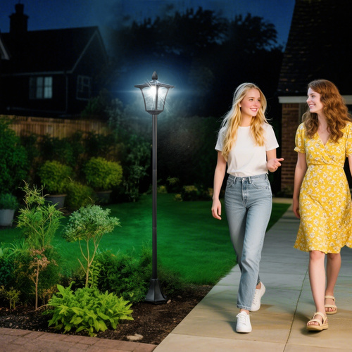 Outsunny Outdoor Garden Solar Post Lamp Sensor Dimmable LED Lantern Bollard Pathway 1.6M Tall – Black