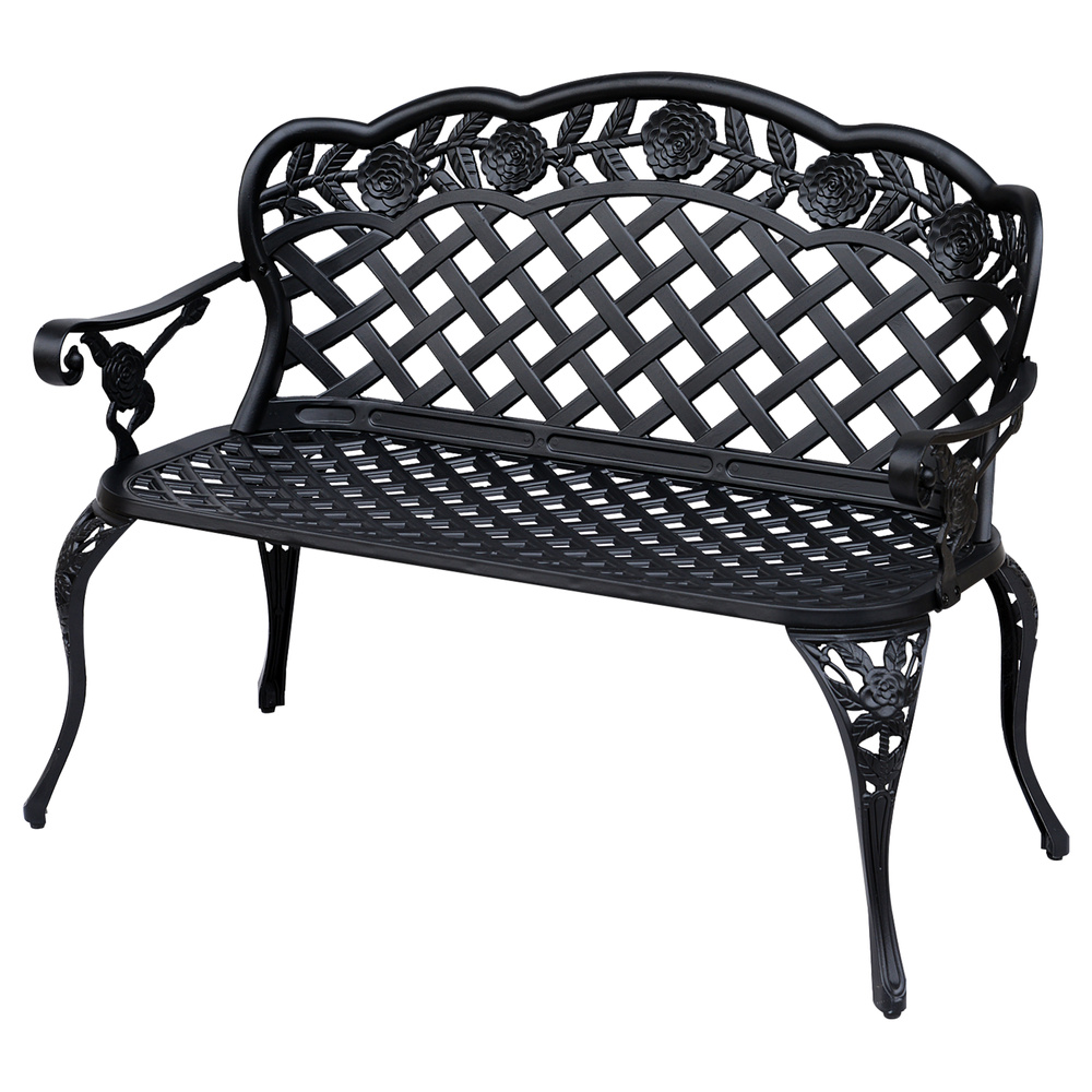 Outsunny Garden Bench, Cast Aluminium, 107Lx58Wx85H cm-Black