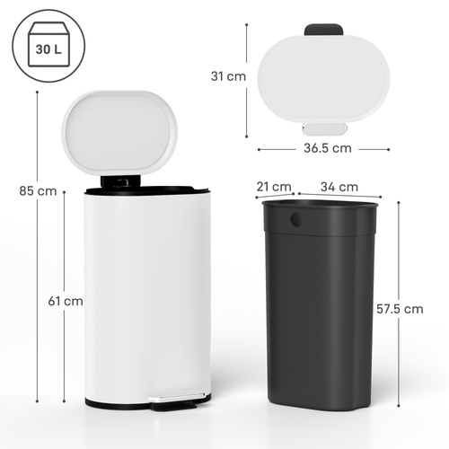 HOMCOM 30 L Modern Curved Kitchen Bin - Cream