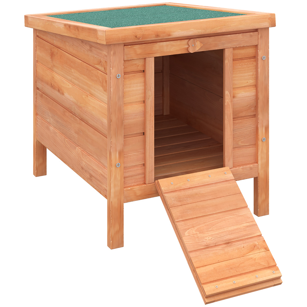 PawHut Wooden Rabbit Hutch Outdoor, Guinea Pig Hutch, Rabbit Hideaway, Cat House, Bunny Cage Small Animal House with Openable Roof, 51 x 42 x 43 cm, Natural