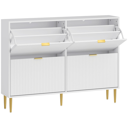 HOMCOM Elegant Four-Drawer Shoe Cabinet - White