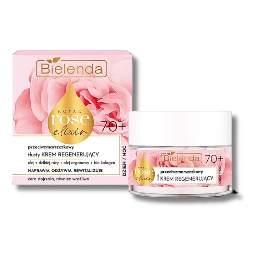 Bielenda Royal Rose Elixir Przeciwzmarszczkowy Krem Regenerujący do Twarzy dla Skóry Dojrzałej i Wrażliwej na Dzień i na Noc 70+ 50 ml