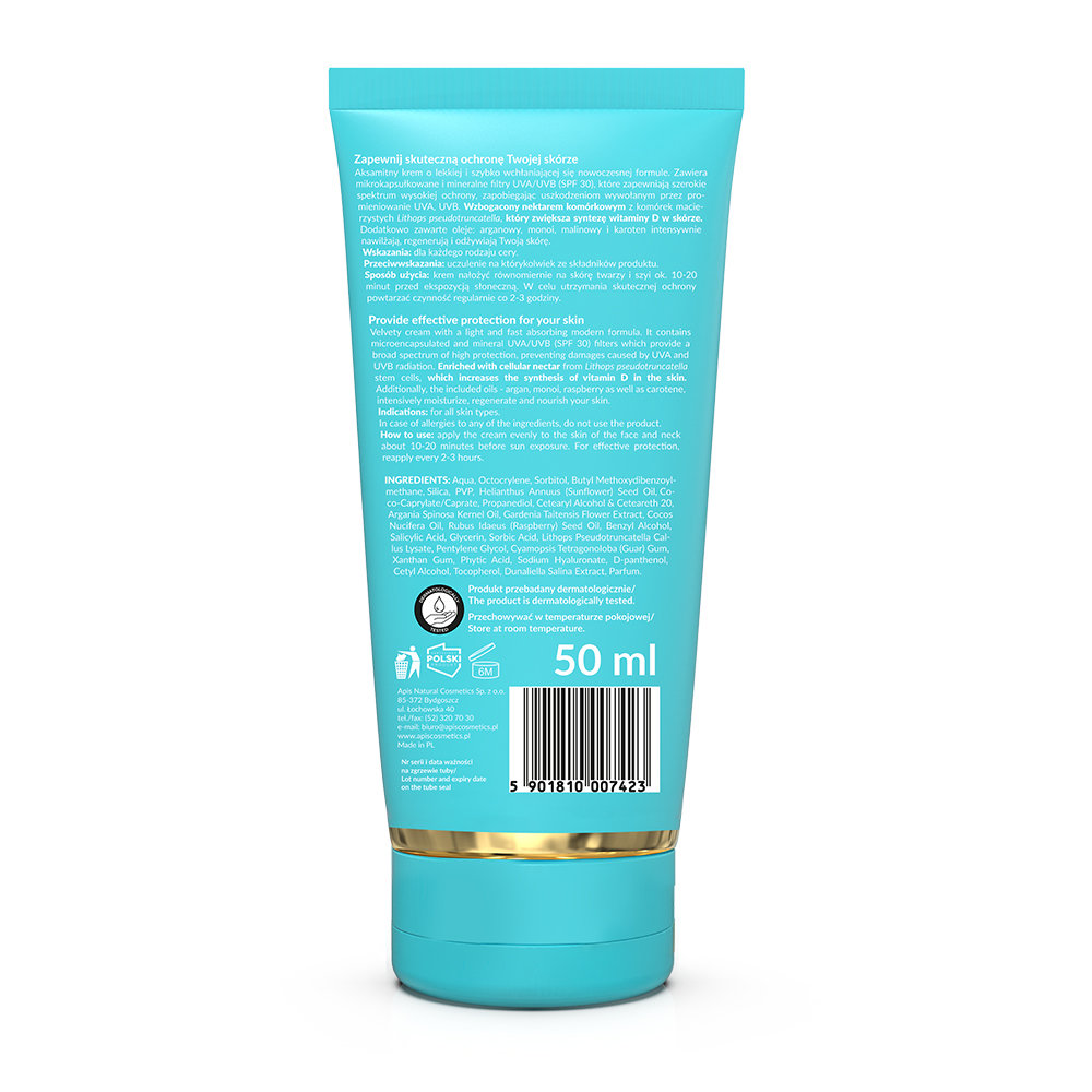 Apis Hello Summer Waterproof SPF 30 Face Sunscreen with Cellular Nectar for All Skin Types 50ml Best Before 30.04.25