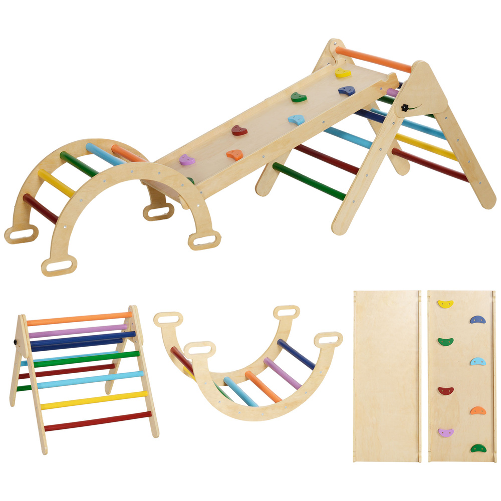 AIYAPLAY 5-in-1 Toddler Climbing Frame with Ramp, Arch, for 18-48 Months, Multicoloured