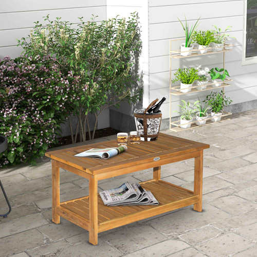 Outsunny 45 x 90cm Acacia Wood Two-Tier Garden Table | Beautiful ...