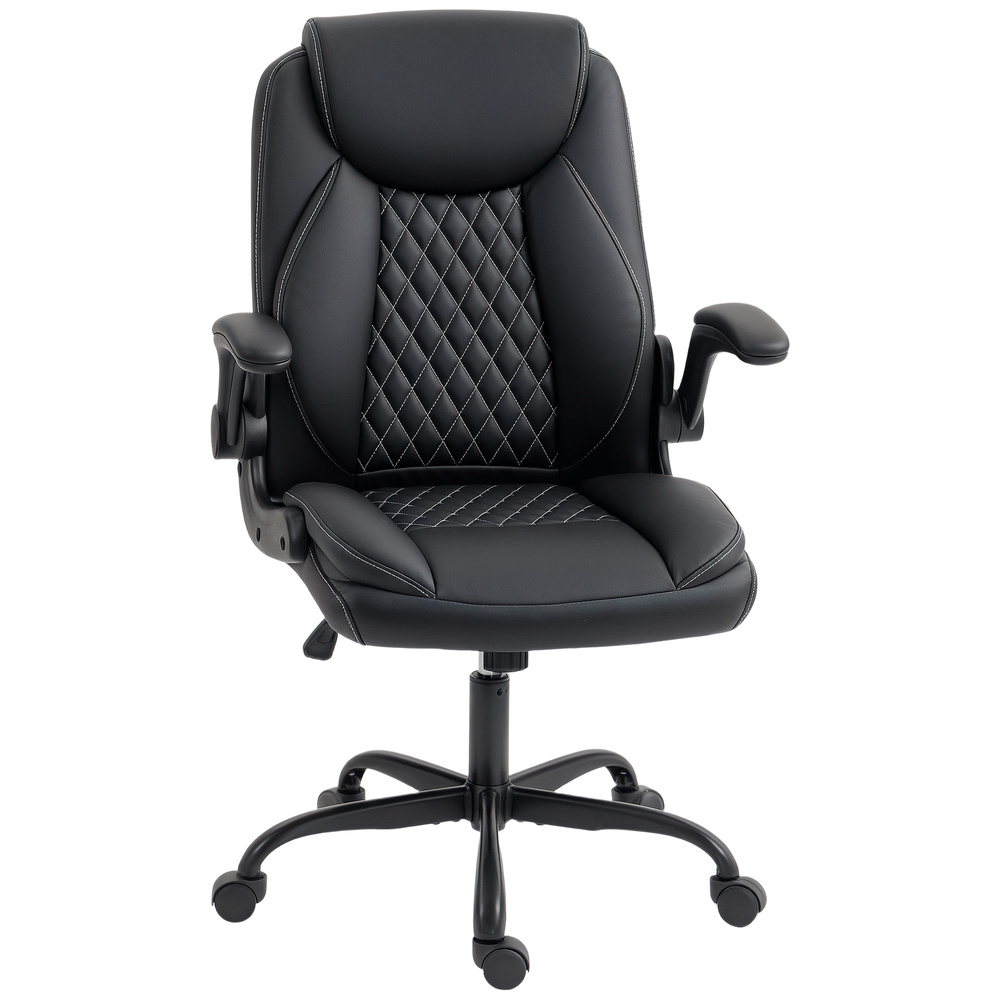 HOMCOM Faux Leather Office Chair. with Flip-Up Armrests - Black