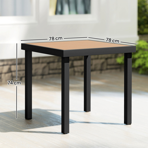Outsunny 78 cm Garden Dining Table for 4 People, Square Outdoor Coffee End Side Table with Aluminium Legs, Natural Wood Finish
