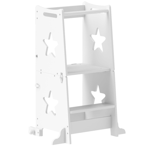 AIYAPLAY 2-in-1 Toddler Step Stool with Safety Rail for Kitchen, Bathroom, White