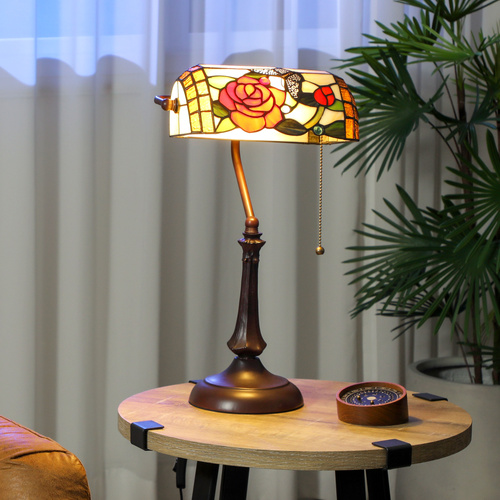 HOMCOM Tiffany-Style Rose and Butterfly Table Lamp - Multi