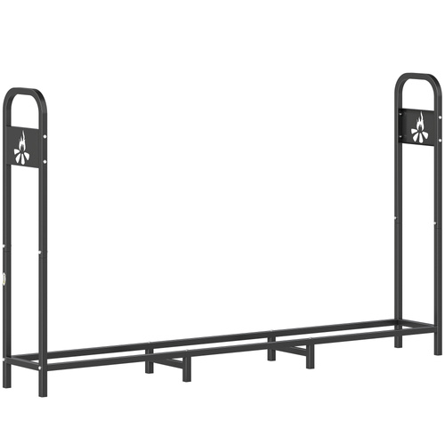 Outsunny 6.5 FT Steel Firewood Log Rack with 300 kg Capacity, Heavy Duty Indoor Outdoor Fireplace Wood Storage Shelf, Log Holder/Stand with Extra Support Legs, Decorative Bonfire Pattern, Black