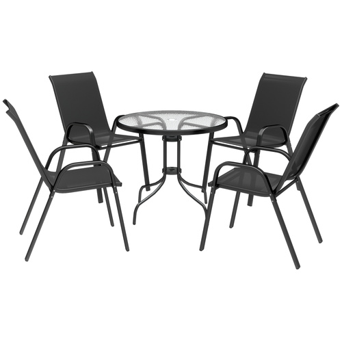 Outsunny Five-Piece Steel Patio Set, with Glass-Top Table - Black