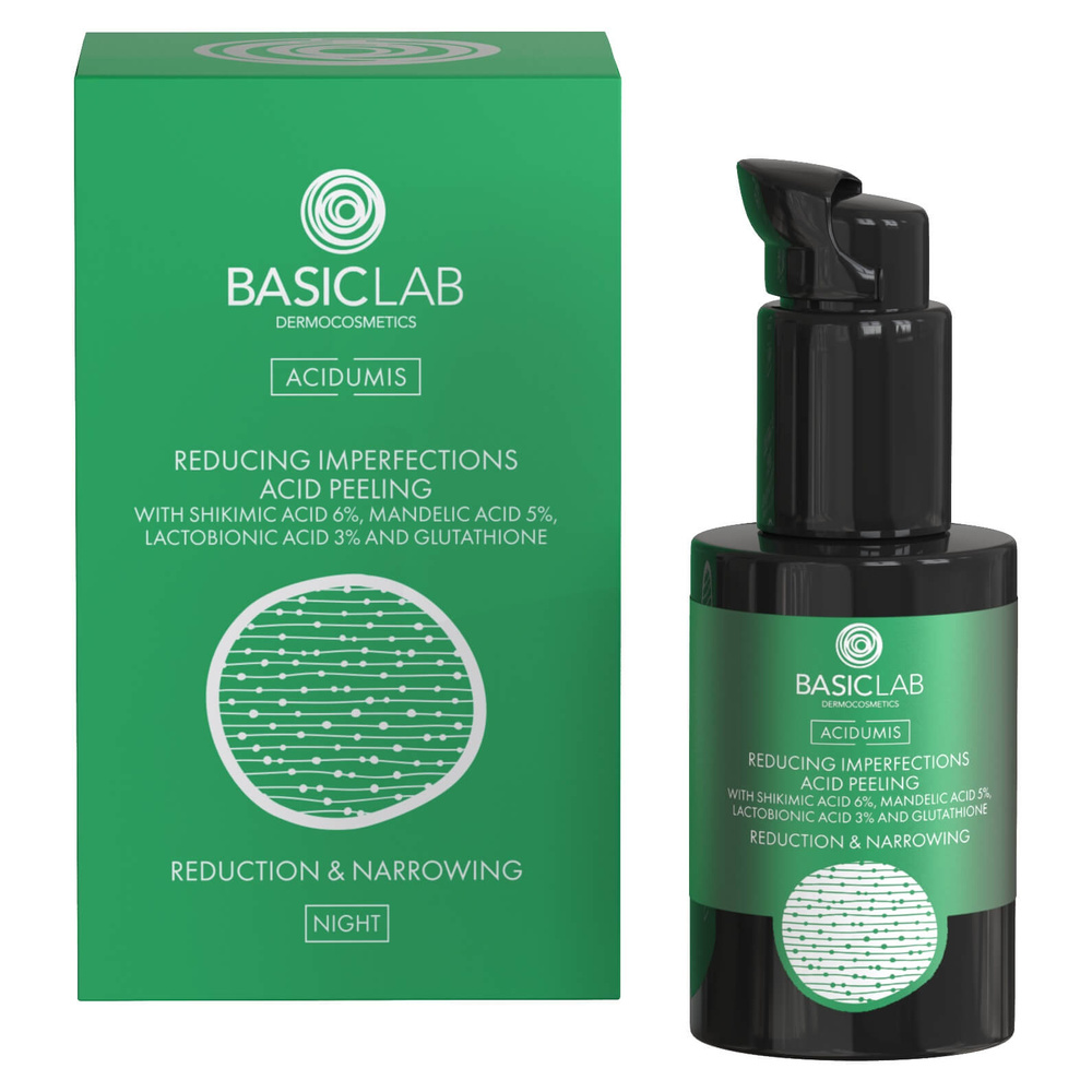 BasicLab Acid Peeling Reducing Imperfections with 6% Shikimic Acid 5% Mandelic Acid 3% Lactobionic Acid Reduction and Narrowing 30ml